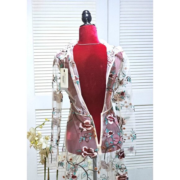 NWT Endless Rose Women's Embroidered Boho Sheer Overlay Midi Dress Sz Xs 2452 - Picture 9 of 16